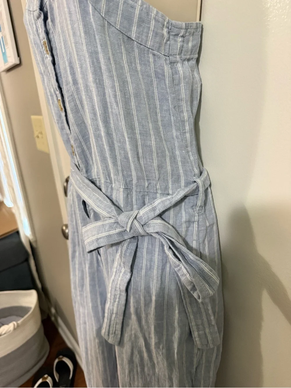 Everlane Linen Jumpsuit Light Blue White Stripe Size 6